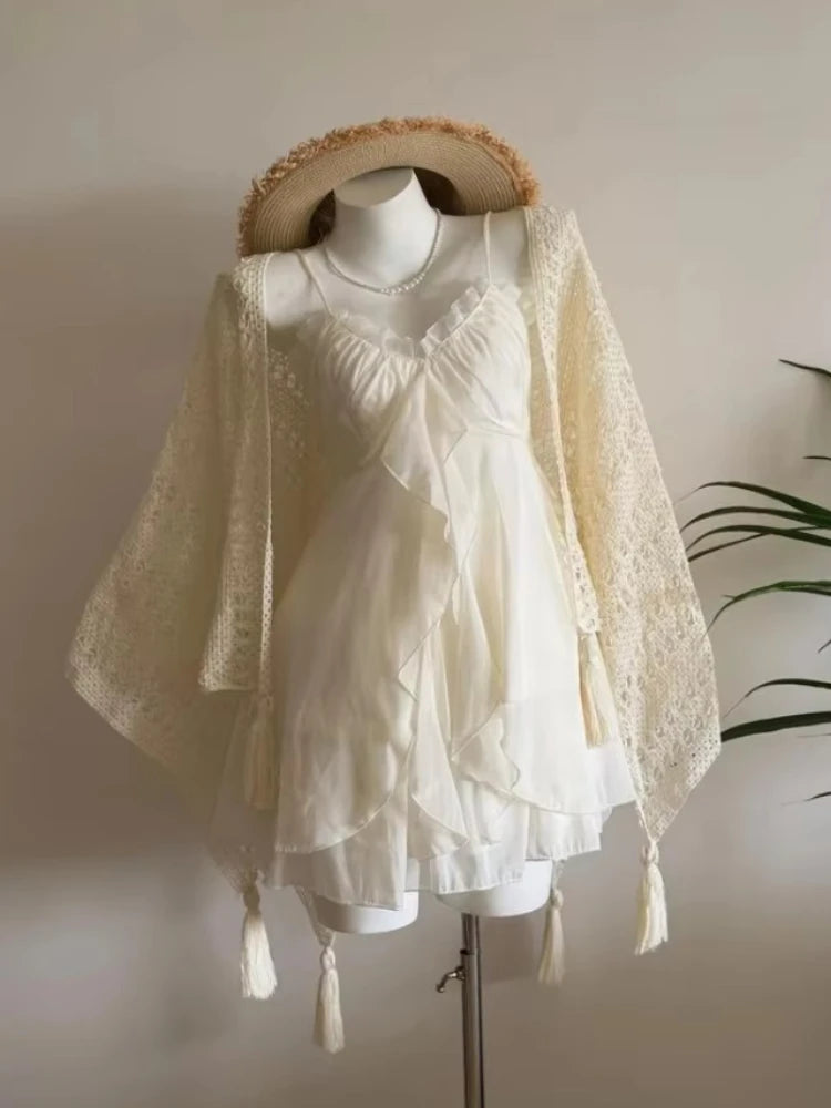 Woman Sweet Kawaii Y2k Min Dress Lolita Cute Sleeveless Floral Dress Spicy Girls Lace Up Ruffle Slim Fit Dresses Design Chic