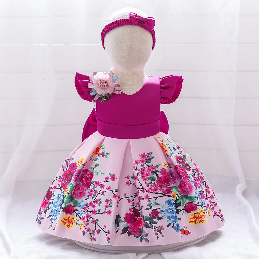 Kids Floral Summer Dress For Girls Wedding Party Dresses Big Bow Baby Girl Birthday Princess Gown Easter Children Clothes