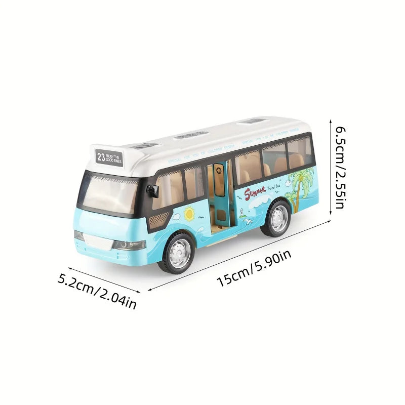 City Bus Toy Car，Die-Casting Metal Airport Car，Pull Back Blue Game Car，With Sound and Light，Christmas Gift for Kids Girls