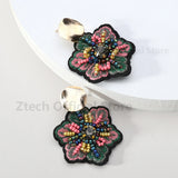 New Korean Fashion Colorful Flower Handmade Beaded Dangle Earrings For Women 2023 Trending Elegant Statement Jewelry Accessories