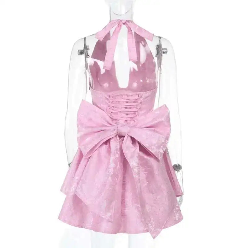 Townlike Jacquard Bow Waist Wrap A-line Dress Women Halter Mini 2025 Spring Summer Dress Nightclub Sexy Party Dresses