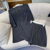 Casual Short Sleeved Shorts Set for Women's Solid Simple Loose Elastic Waist Tracksuit Thin Korean Loose Two-piece Trendy Set