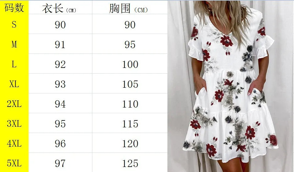 Women Summer Dress Casual V Neck Short Sleeve Butterfly Sleeve Floral Leaf Letter Print Mini Dresses Vestidos YSX9032