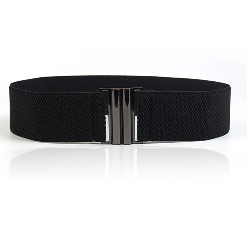 New Elastic Band Wide Belts Simple Down Coat Waist Belt Female Buckle Black Strap Dress Decoration Accessories