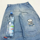 Y2K Kawaii Cartoon Characters Embroidered Light Blue Washed Baggy Jeans Japanese Harajuku Gothic Skateboard Pants Street Clothes