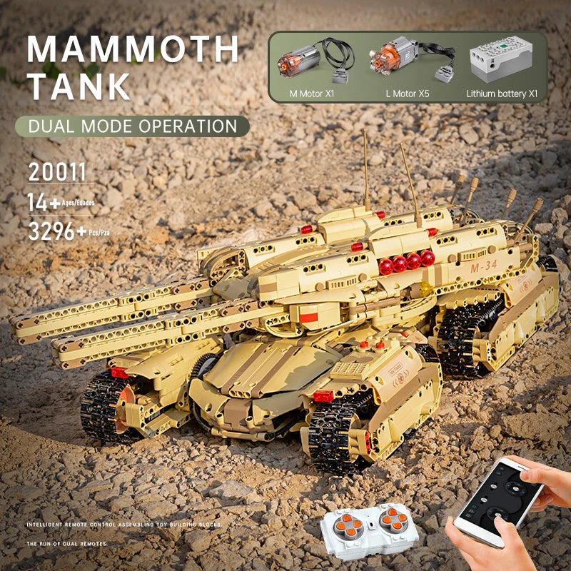 MOULD KING 20011 Technical Car Toys The MOC-59688 APP&RC Motorized Mammoth Tank Model Building Blocks Bricks Kids Christmas Gift