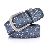 Women New Fashion Rivets Belt Vintage Punk Pin Buckle Geometry Leather Belts for Female Waistband Belt