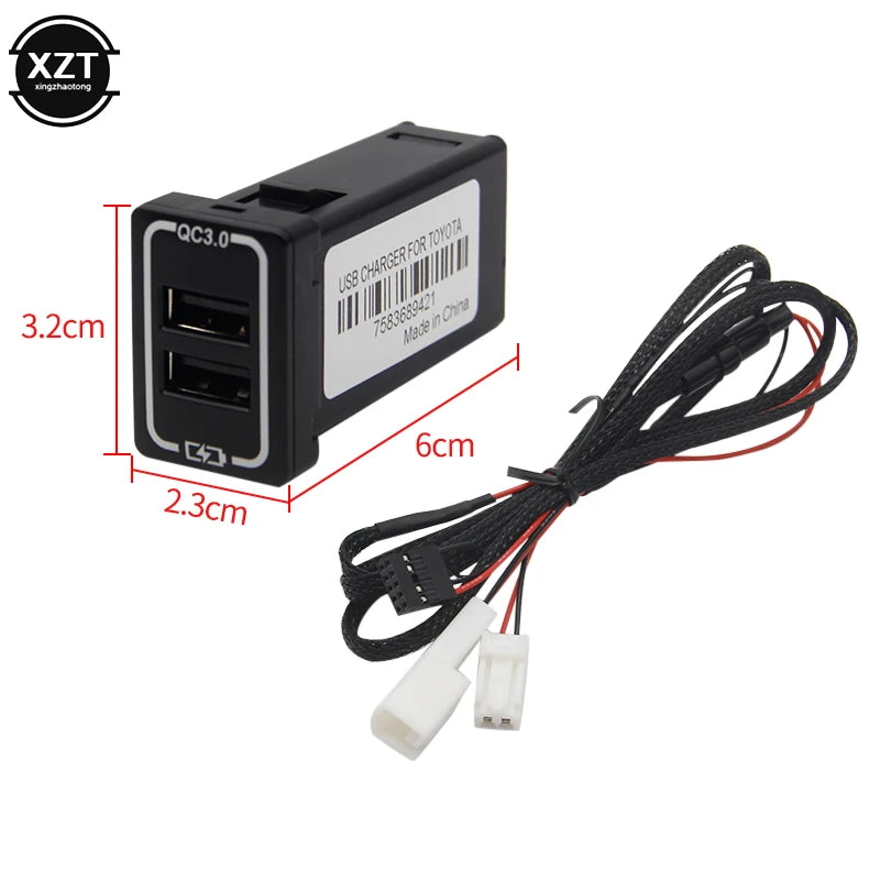 Hot Sale QC3.0 Quick Charge Car Charger Double USB Socket Phone PDA DVR Adapter Plug & Play Charging Cable For Toyota