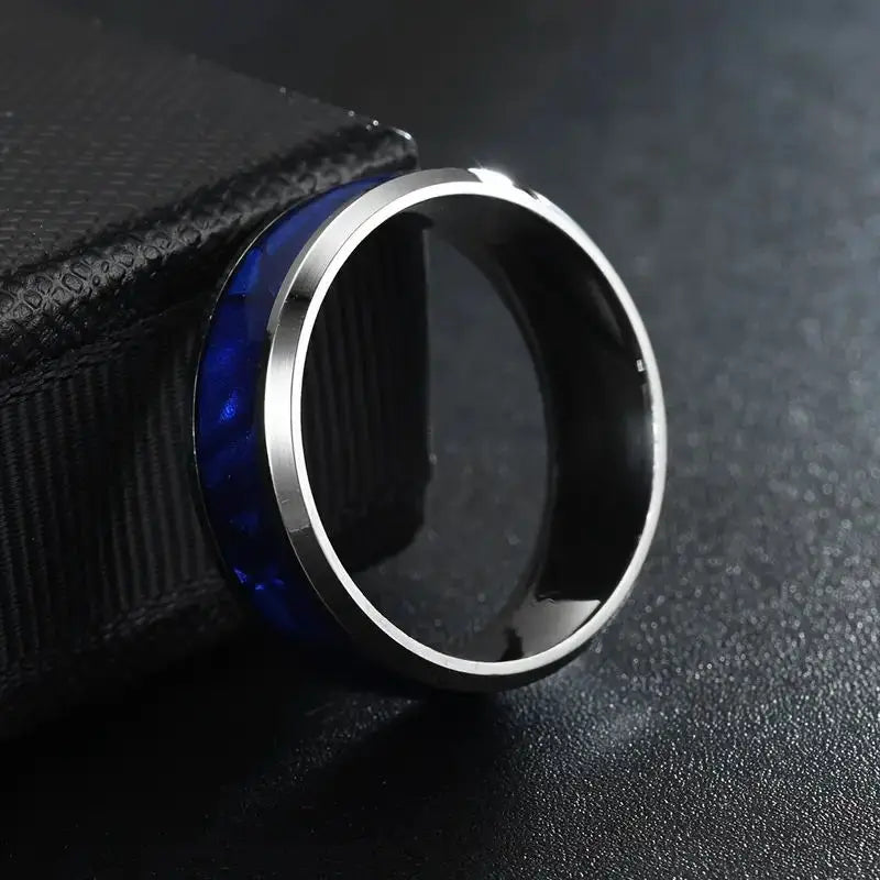 Men's Fashion Stainless Steel Ring Set Simple Blue Shell Ring Men's Personalized Dating Wedding Ring Accessories Gift for Men