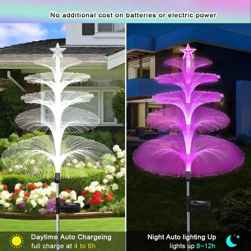 1 pack 5 Layer Solar Fountain Jellyfish Lights Christmas Tree Lights With Stars Colorful Color Changing LED Outdoor Lighting