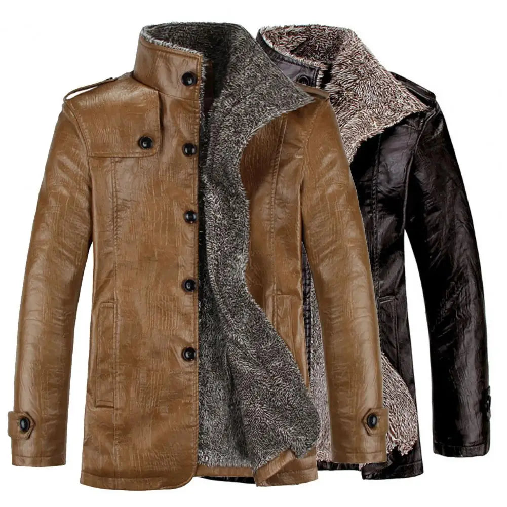 Fabulous Men Jacket  Lapel Faux Leather Men Coat  Business Winter Jacket