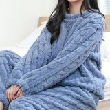 Autumn Winter Women Solid Warm 2 Piece Sets Thicken Velvet Ribbed Fleece Set Pullover And Pants Women Casual Pajama Sets 2024