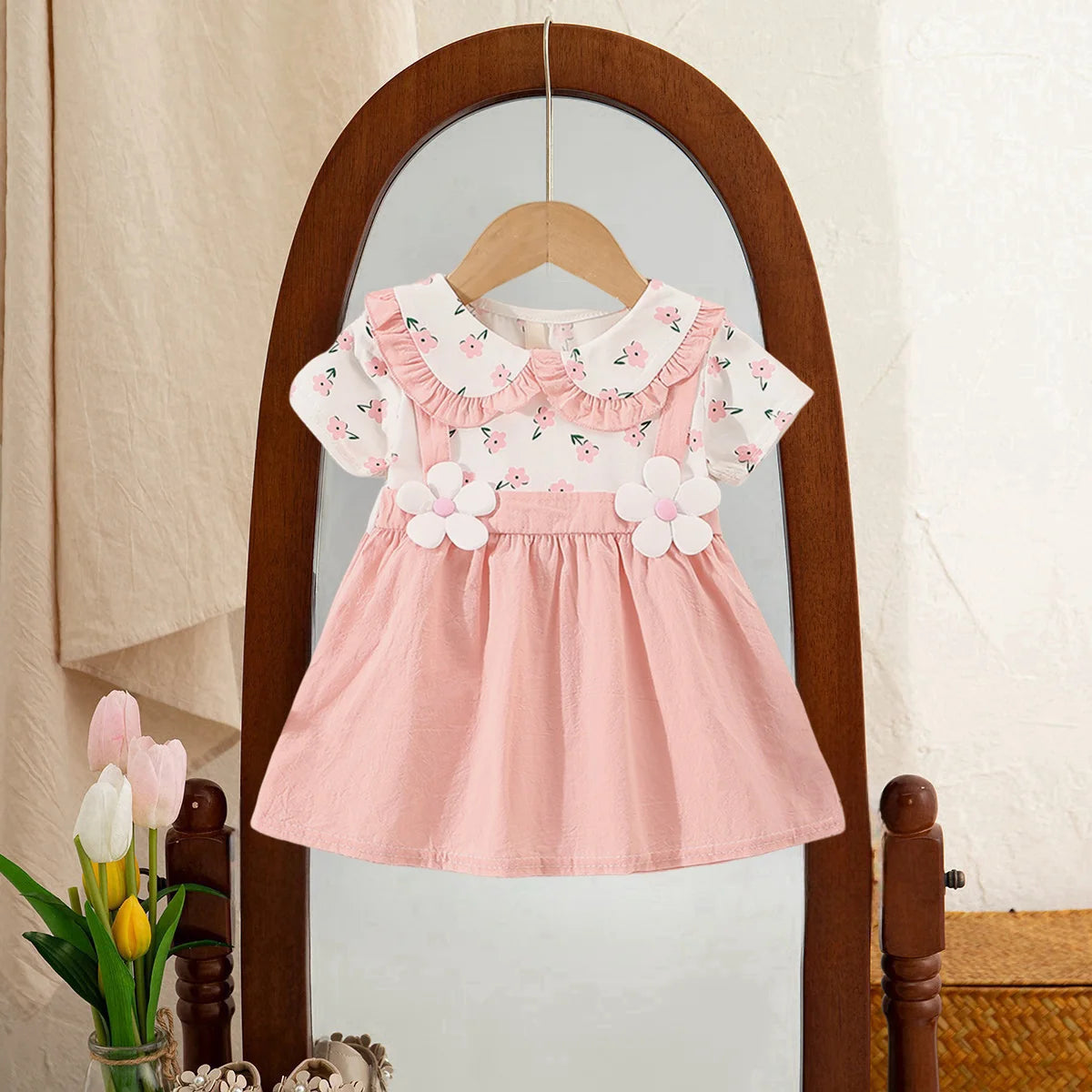 Baby Girl Dresses Summer Flower Short Sleeve Girls Dresses Cute Lapel Girls Dresses Baby Girl Clothes