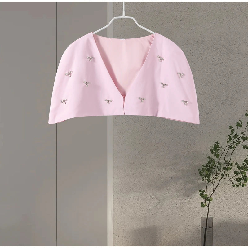 Elegant Shawl Pleated Top Long Skirt Women Set Sleeveless Tops Diamond Shawl High Waist Fashion Evening Skirts Summer Lady Suit
