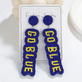 Beaded GO BLUE Sports Earrings Handwoven Bohemia Yellow & Blue Color Block Ear Accessory