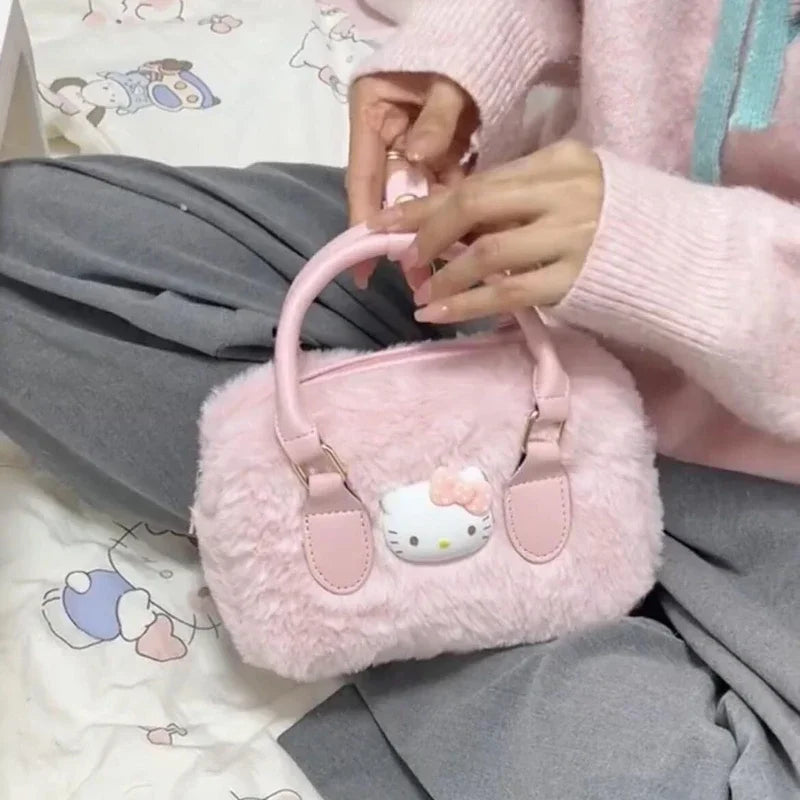 Sanrio Hello Kitty Autumn and Winter High-quality Plush Cartoon Handbag Kawaii Fashion Plush Senior Cartoon Messenger Bag New