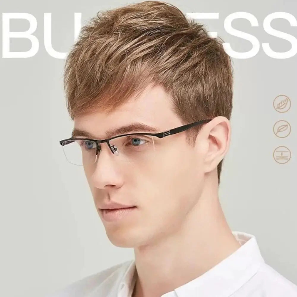 Men Square Frame Business Myopia Glasses Vintage Eye Protection Ultra Light Eyeglasses Vision Care 100~600 Diopter