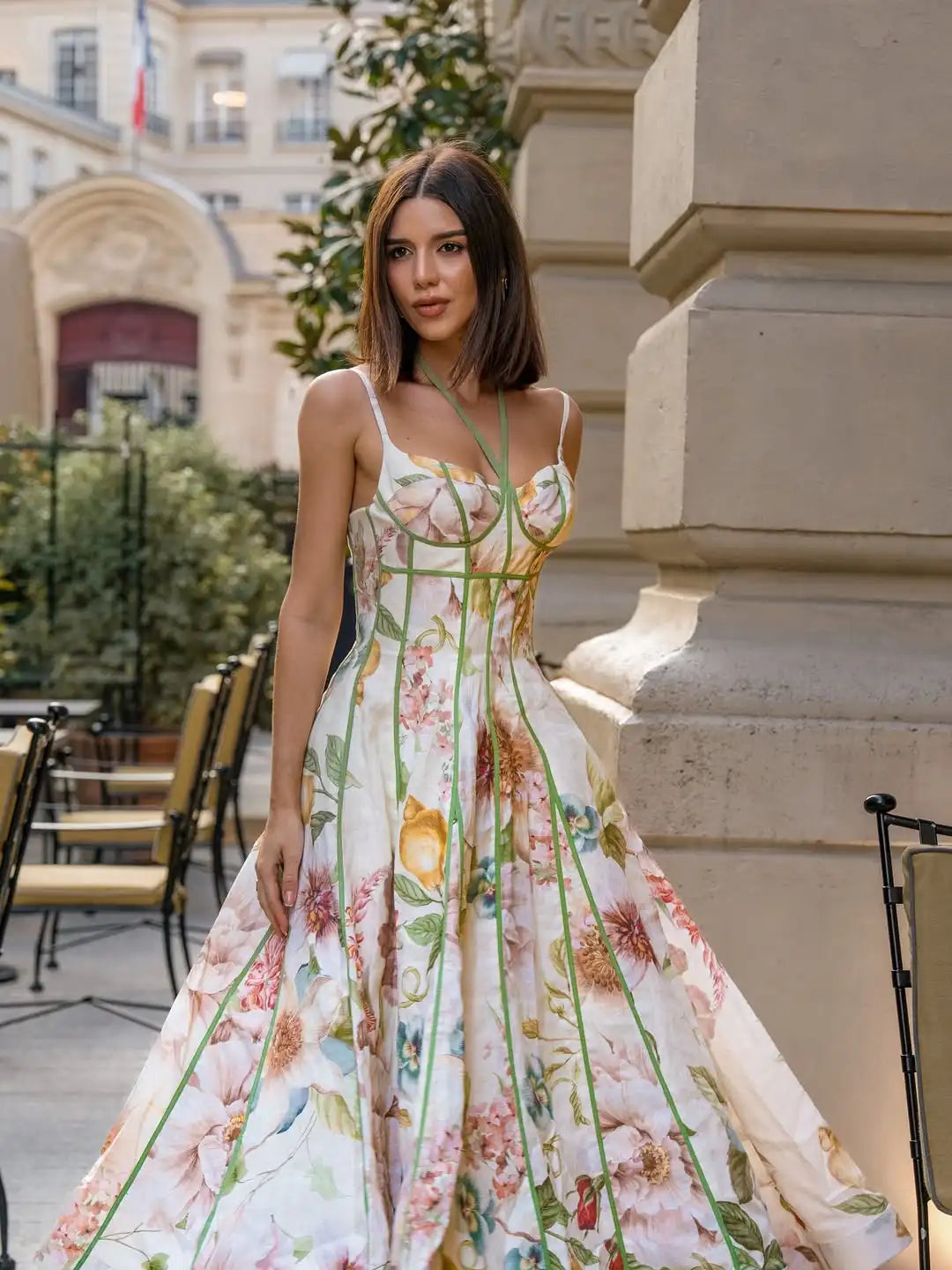 Chic Printed Sleeveless Halter Women's Vestidos Elegant Waist-cinching A-line Maxi Dresses 2026 Summer Lady Vacation Streetwear