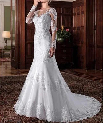 Sexy Exquisite Tulle Jewel Neckline Mermaid Wedding Dresses 2020 Beaded Lace Applqiques Long Sleeves Bridal Dresses Plus Size