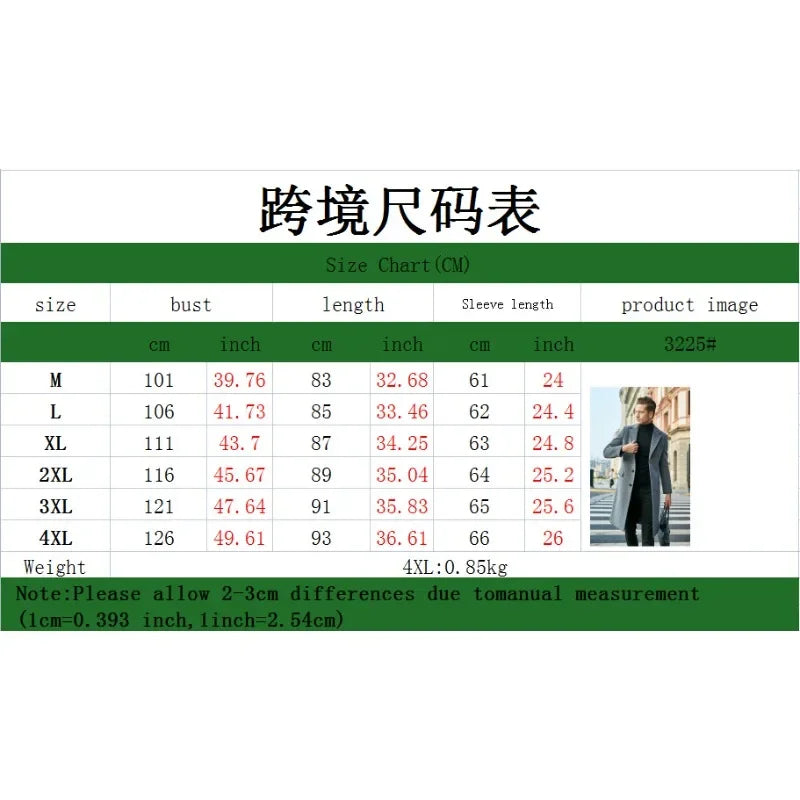 2024 New Woolen Men's Coat  Autumn and Winter Thickened Single Breasted Nylon Casual Fashion Windbreaker Man Clothing