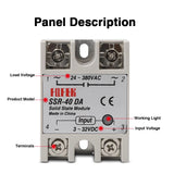 10A SSR 25A Solid State Relay 40A Output 3-32VDC 24-480VAC 220V Single Phase DC TO AC 40A Relay SSR HeatSink SSR 40DA