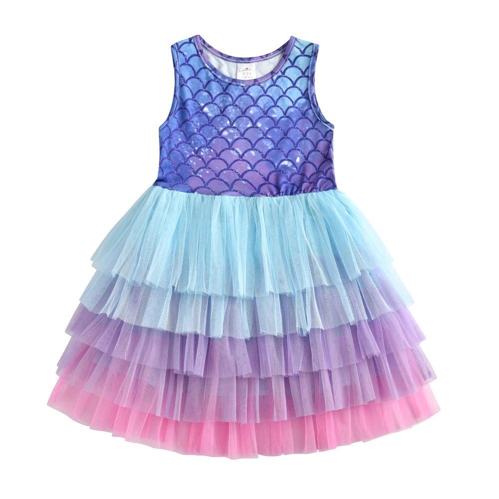 DXTON Baby Girls Dresses Summer Sleeveless Tulle Dress for Girls Kids Princess Party Costumes Cartoon Dresses for Children