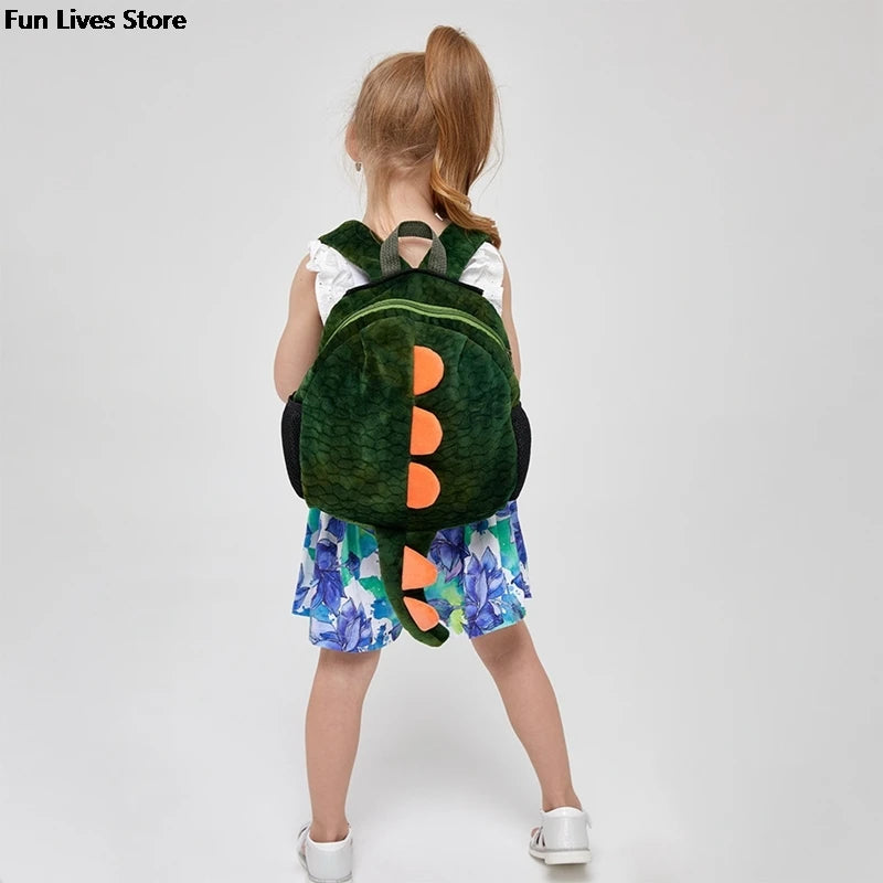 Dinosaur Hooded School Bag Children Lovely Bookbags Boys Girls Kindergarten Schoolbag Winter Soft Stuffed Rucksack Kids Mochila