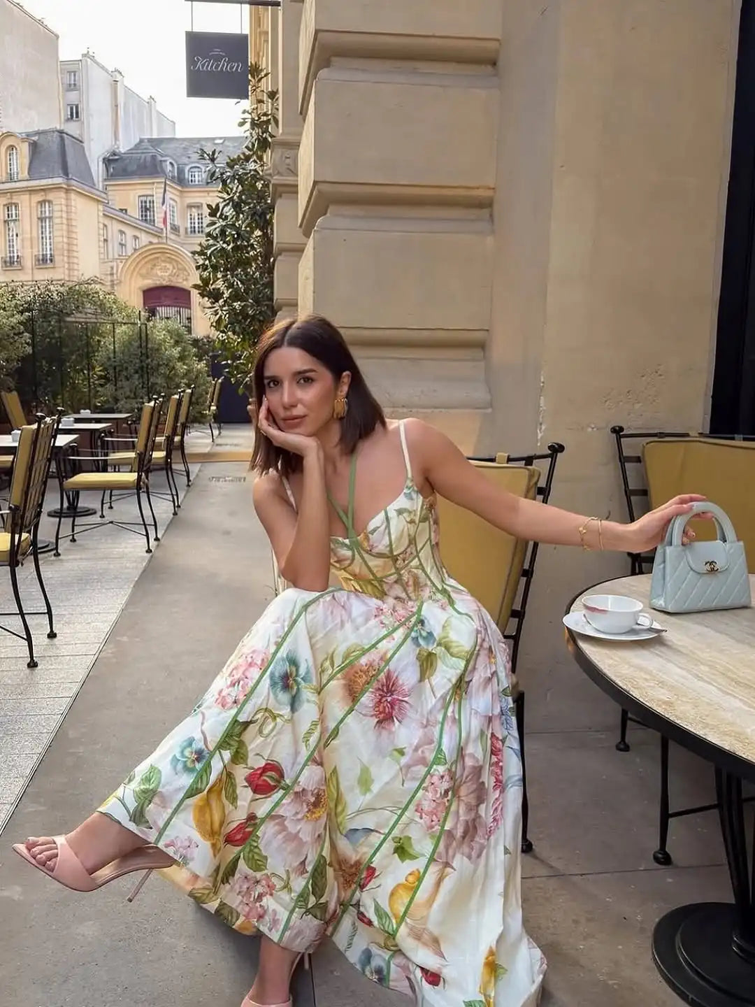 Chic Printed Sleeveless Halter Women's Vestidos Elegant Waist-cinching A-line Maxi Dresses 2026 Summer Lady Vacation Streetwear