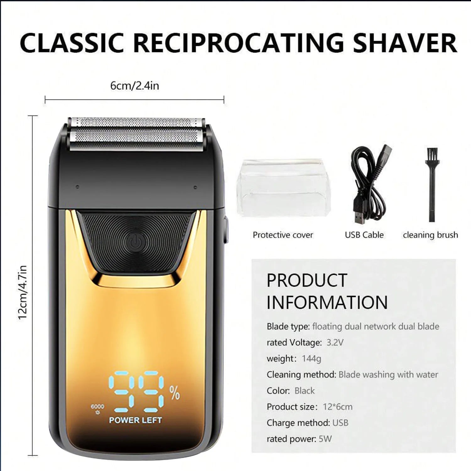 Electric Shaver Face Hair Shaver Dry and Wet Dual Use Removable Fast Charging Portable Razor Beard Shaver, 3D Floating Trimmer H