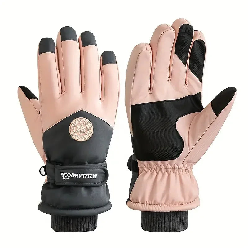 Winter Unisex Snowboard Ski Gloves PU Leather Non-slip Touchscreen Waterproof Motorcycle Cycling Fleece Warm Snow Gloves