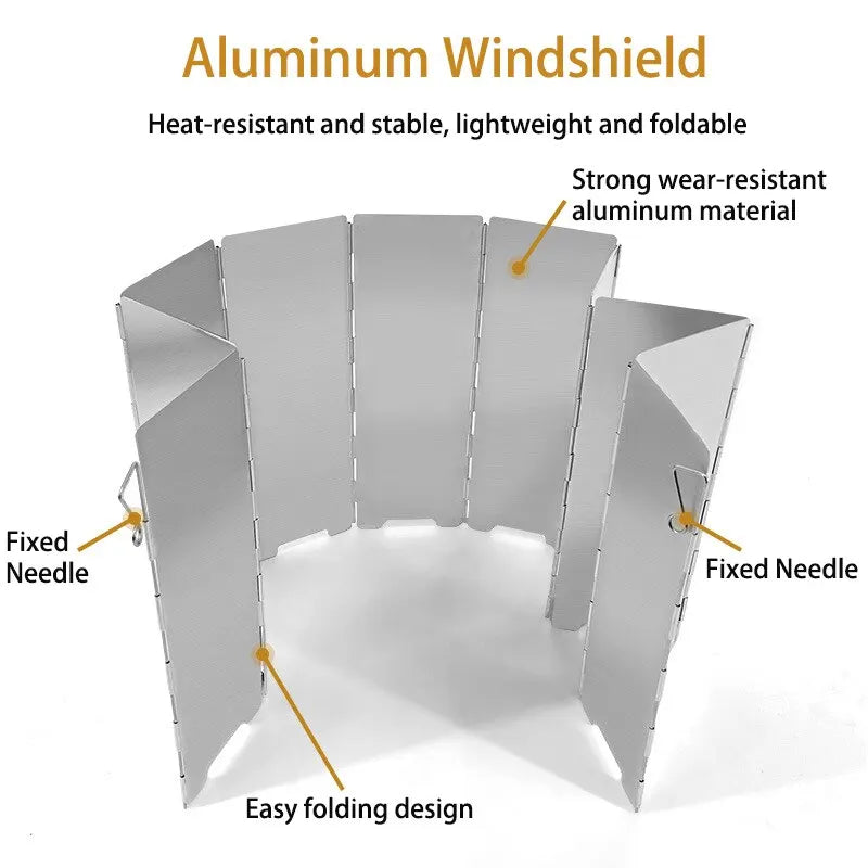 10 Plates Foldable Wind Shield Security Escape Outdoor Camping Picnic Cooking Burner BBQ Windproof Screen Portable Windshield