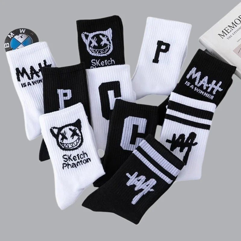 5/10 Pairs Letters Trend Cotton Socks Breathable Women Basketball Sports Socks Men High Quality All-match Student Mid-tube Socks