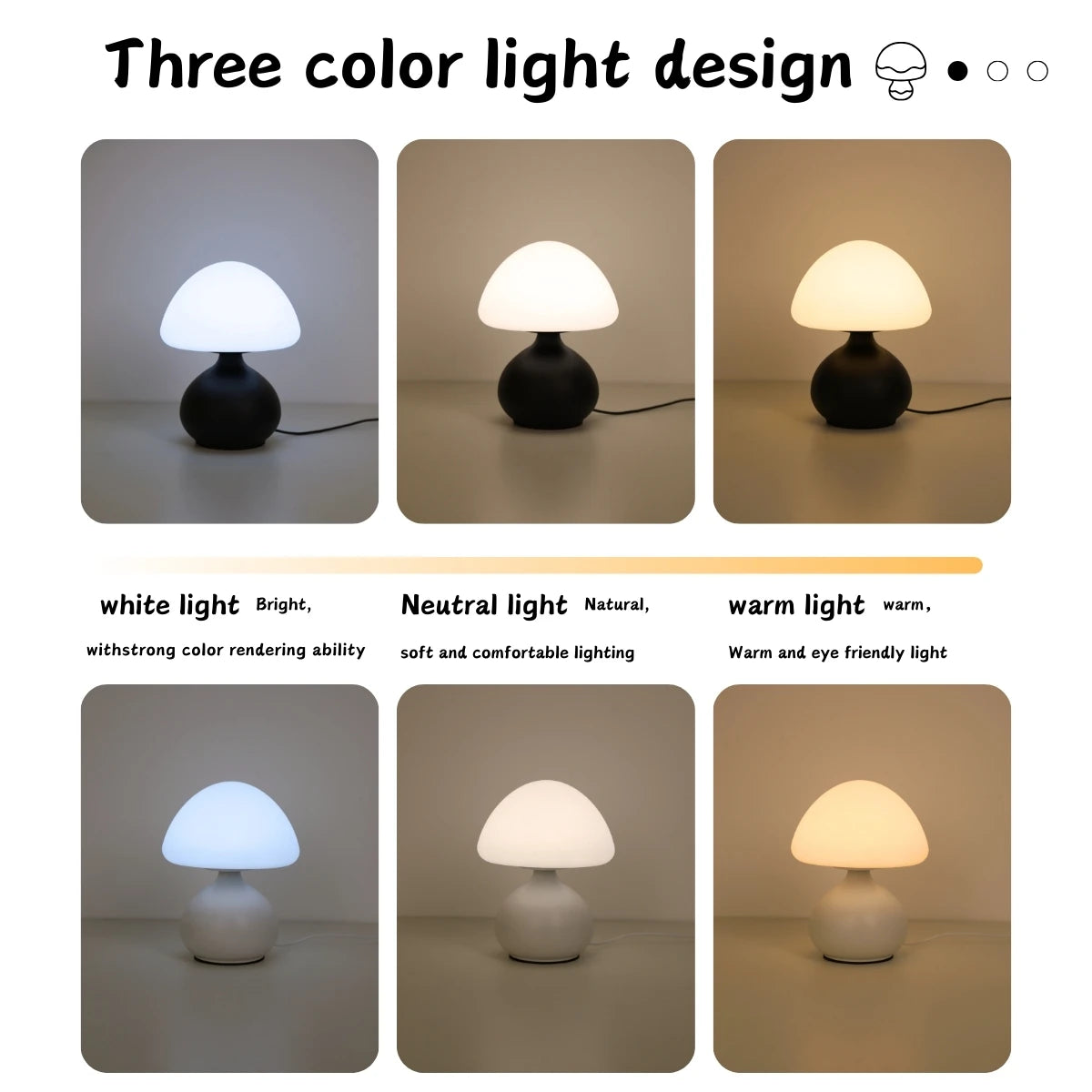 Modern creative mushroom table lamp, USB powered - LED bedside lamp for living rooms, bedrooms, study rooms, and home offices