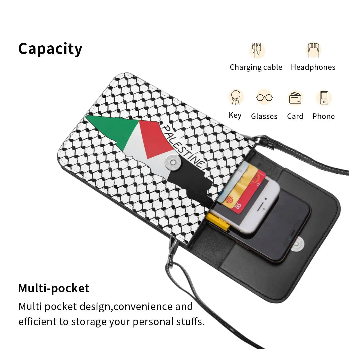 Palestine Flag Map Shoulder Bag Kufiya Hatta Bulk Vintage Mobile Phone Bag Leather School Female Bags