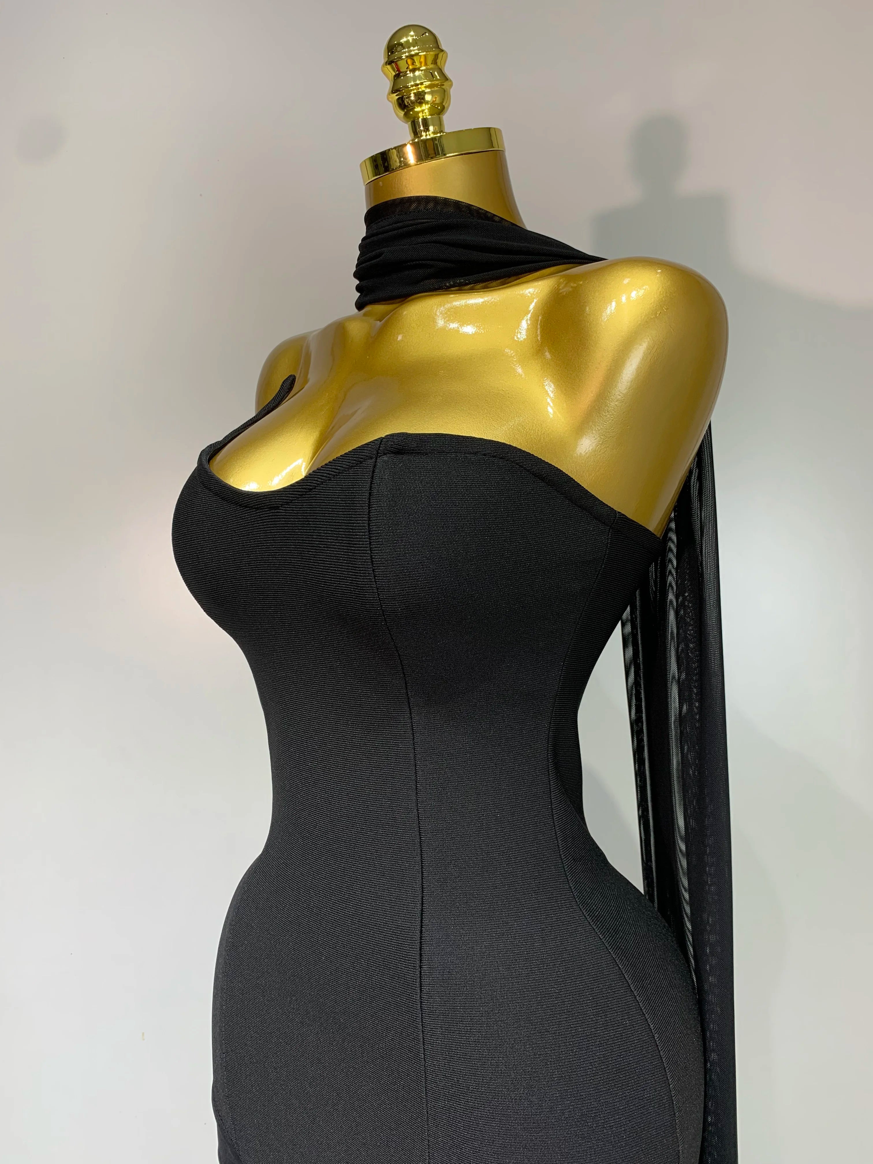 Sexy Strapless Long Bandage Dress Black Mesh Patchwork Elegant Women Blackless Evening Party Gowns Bodycon Birthday Dresses