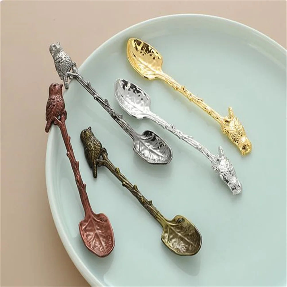 Retro Coffee Spoon Ice Cream Dessert Spoon Forest Bird Coffee Tea Mixing Spoon Kitchen Accessories Tableware Coffee Spoons