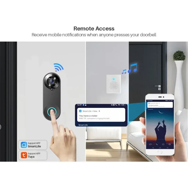 Smart Video Doorbell Camera 1080P WiFi Video Intercom Door Bell Camera Two-Way Audio Works With Alexa Echo Show Google Home