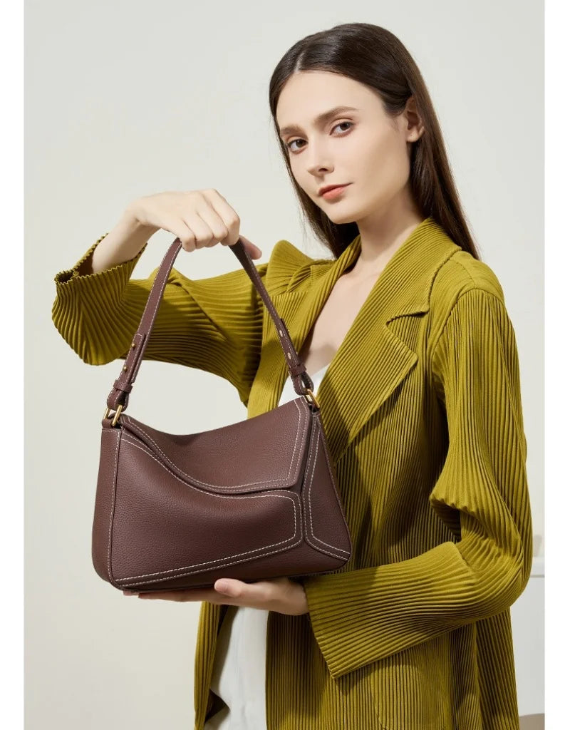 2024 New Single Shoulder Underarm Bag Geometry Bag Genuine leather Pillow Top layer cowhide crossbody commuter bag for women