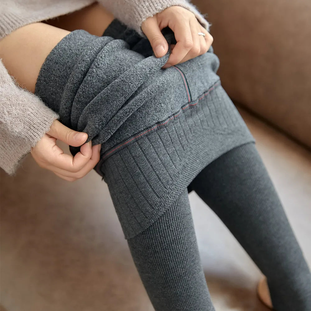 Women Leggings Autumn & Winter Pants Plus velvet Thicken Pants High Waist Skinny Leggings Solid Vertical striped Women Clothing