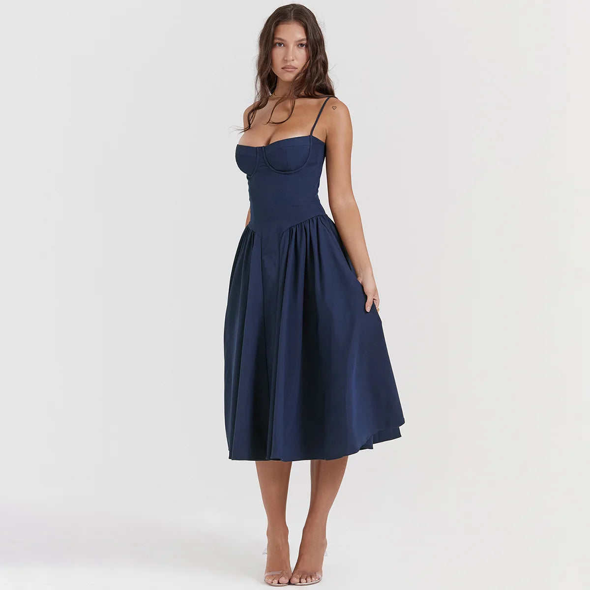Summer Women Elegant Sleeveless Backless Pleated Dresses Lady Sexy Solid Sling Midi Dress 2024 Female Party Evening A-line Robes