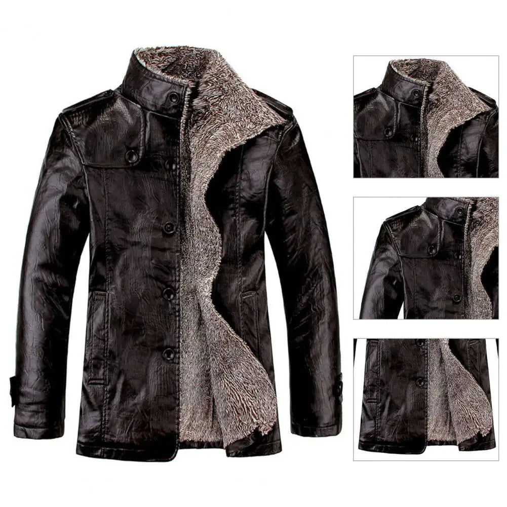 Fabulous Men Jacket  Lapel Faux Leather Men Coat  Business Winter Jacket