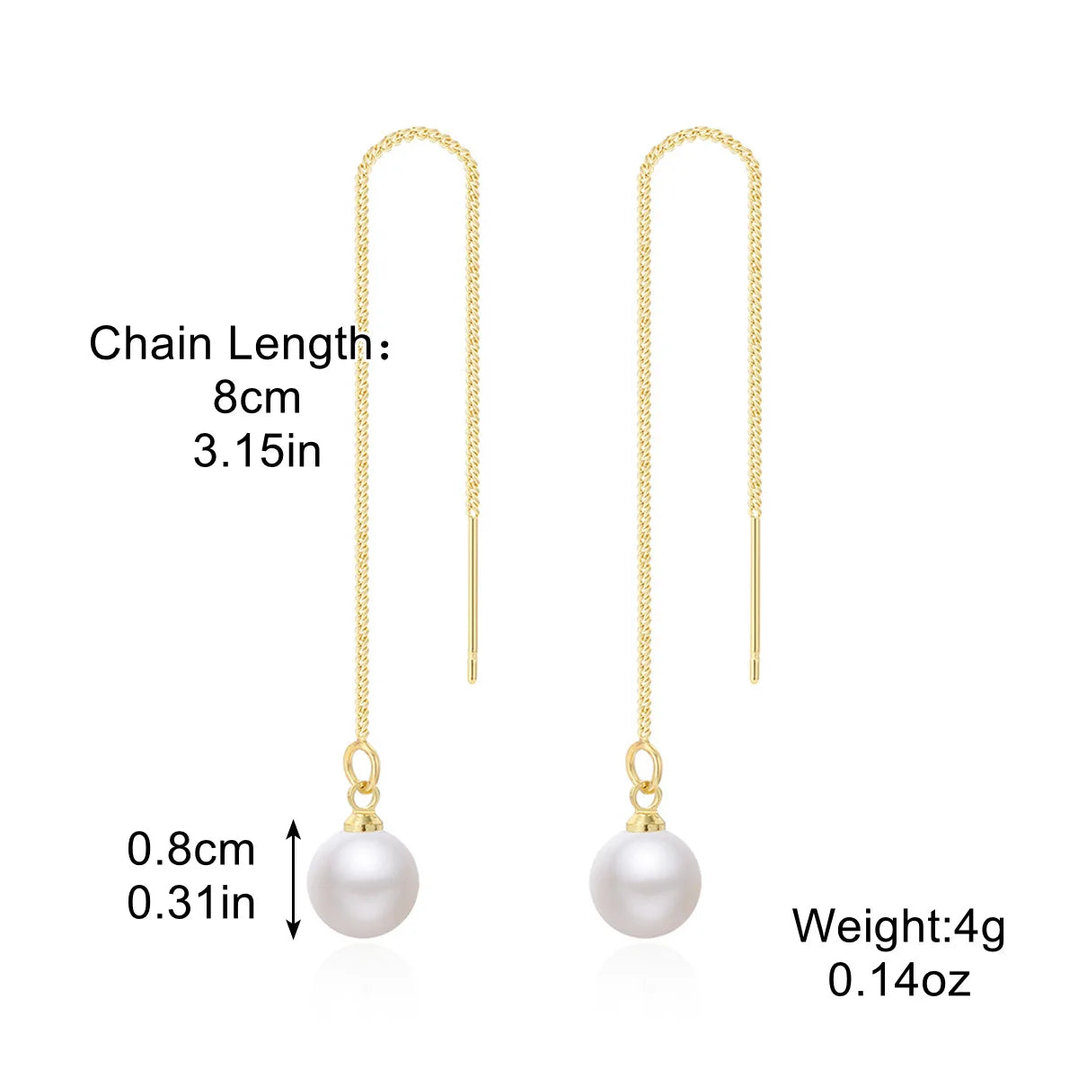 Copper Chain Tassel 8mm Round Imitation Pearl Long Earrings for Women Exaggerate Drop Jewelry Accessories Wedding Girl Brincos