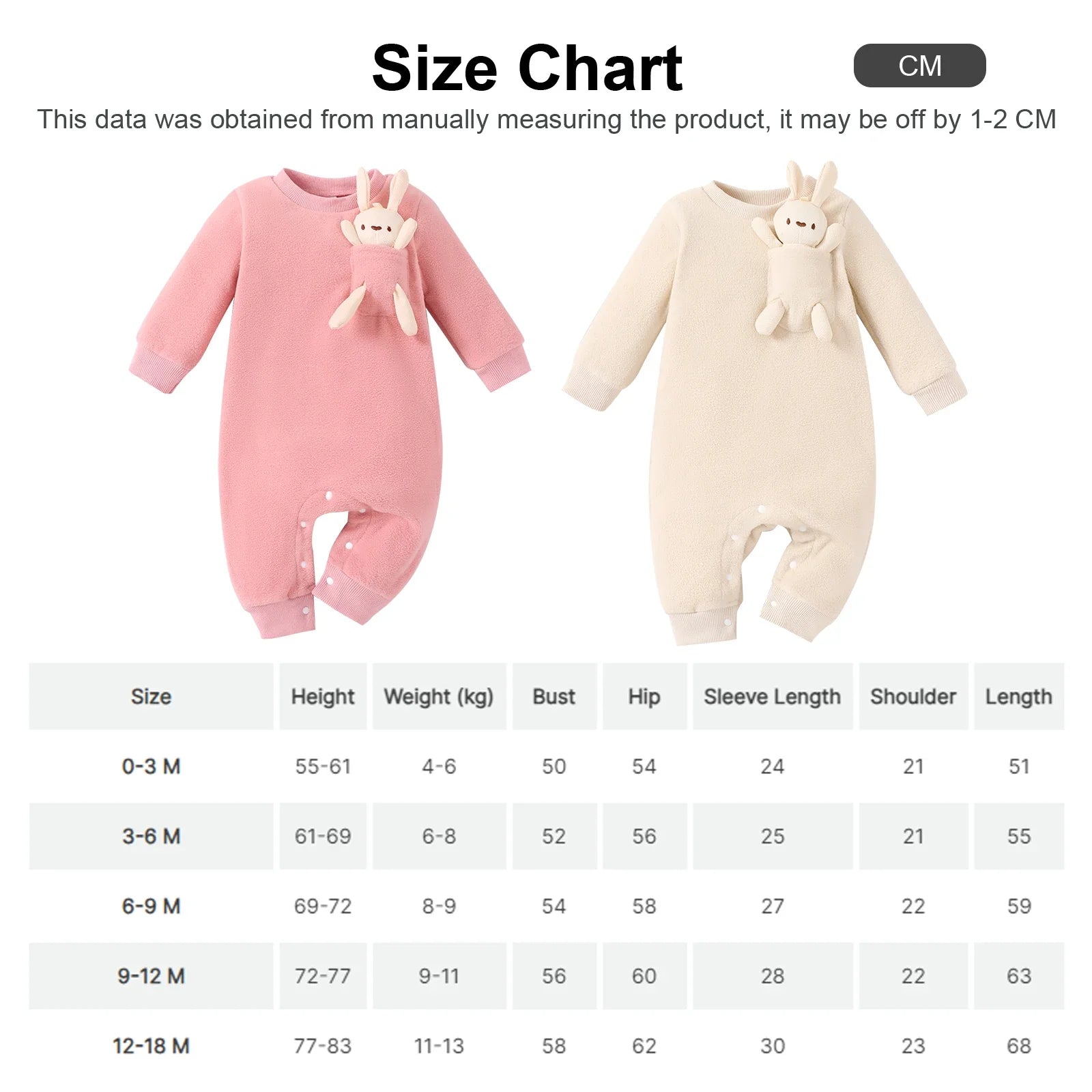 PatPat Baby Girl/Boy Hyper-Tactile 3D Rabbit Pattern Long Sleeve Jumpsuit Soft and Comfortable  Perfect for Outings