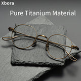 Xbora Classic Trendy Round Eyeglasses Frame Retro Pure Titanium Optical Prescription Glasses For Men And Women GP401