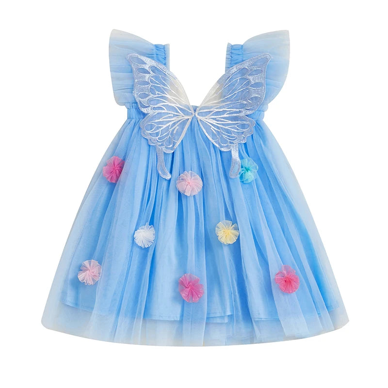 Toddler Kids Girls Princess Dress Sleeveless Sweet 3D Flower Design Tulle Tutu Dress Summer Birthday Party Pageant Dress