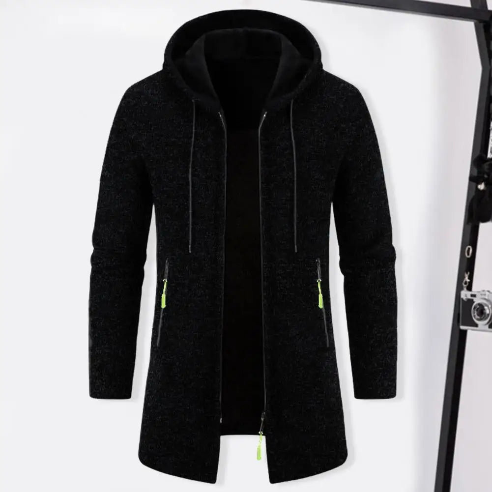 Winter Long Trench Coat 2023 Knit Sweater Jacket Fleece Wind Breaker Navy Turn-down Hoodies Zipper Cardigan Male Overcoat Autumn