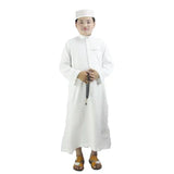 Boy Muslim Robe Polyester Comfortable Juba Tobe Islamic Traditional Dress Embroidered Gown Robe White Ramadan Prayer Dress