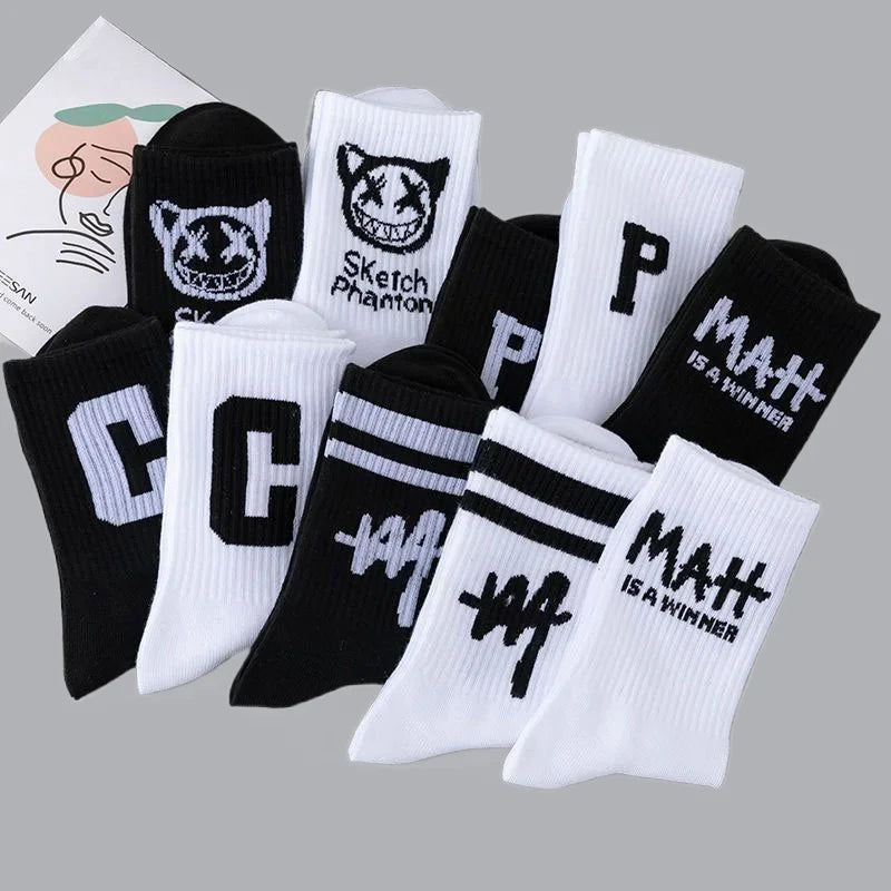 5/10 Pairs Letters Trend Cotton Socks Breathable Women Basketball Sports Socks Men High Quality All-match Student Mid-tube Socks