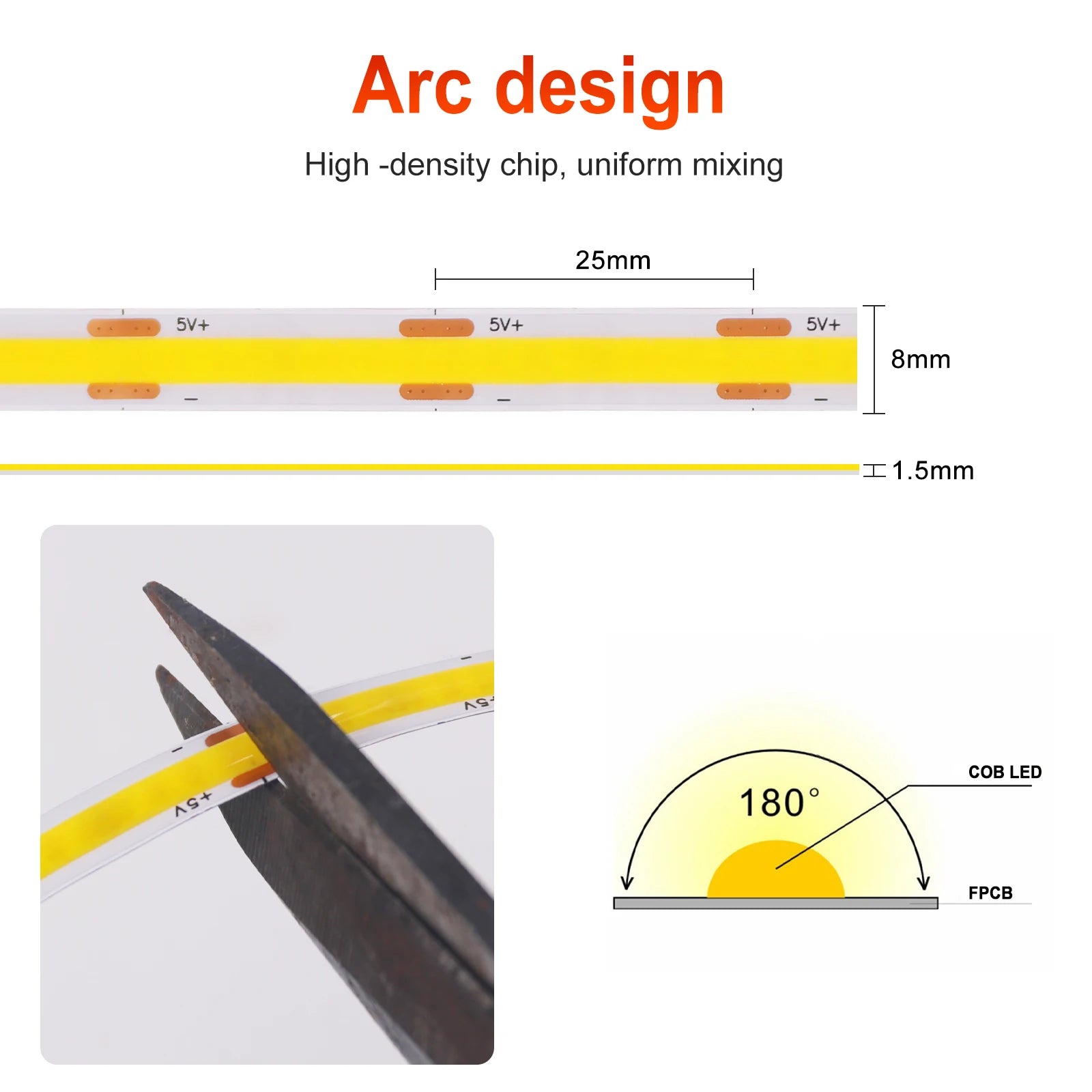 Dimmable COB LED Strip Light 5V USB Flexible LED Tape with ON OFF Switch 320LEDs High Density Linear Lighting with Adhesive Tape