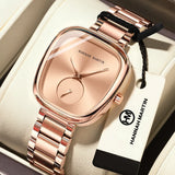 2023 New Women's Quartz Wristwatch 34mm Wine Barrel Rose Gold Black Stopwatch Fashionable Minimalist Style Oval Women's Watches